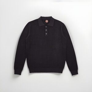 Common People Men's Medium Massie Long Sleeve Textured Sweater Polo Charcoal NWT